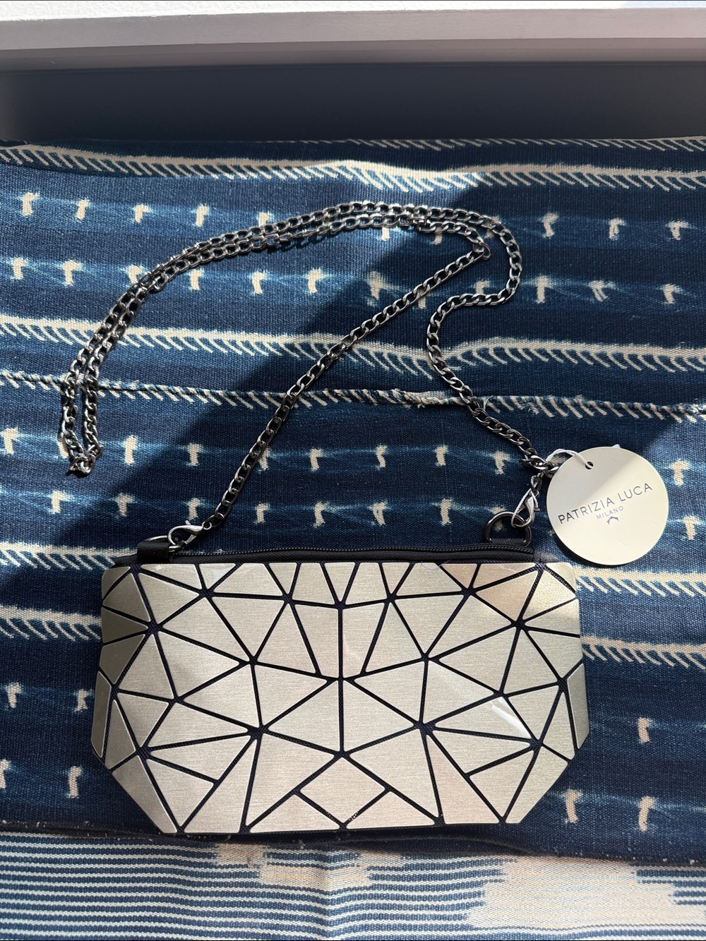 Patrizia Luca Silver and Black Geometric Chain Crossbody